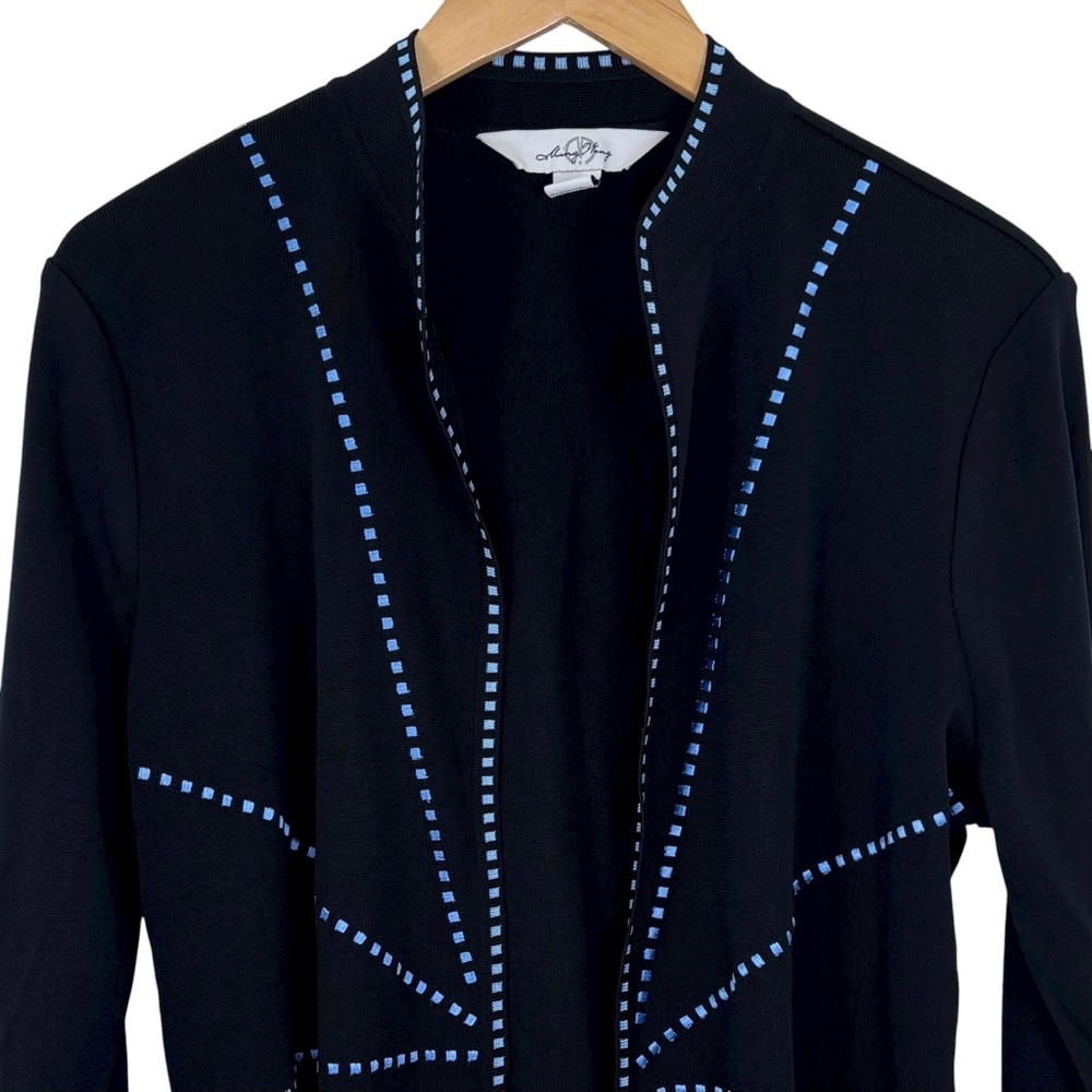Ming Wang Black Blue Geometric Knit Jacket L - Picture 4 of 11